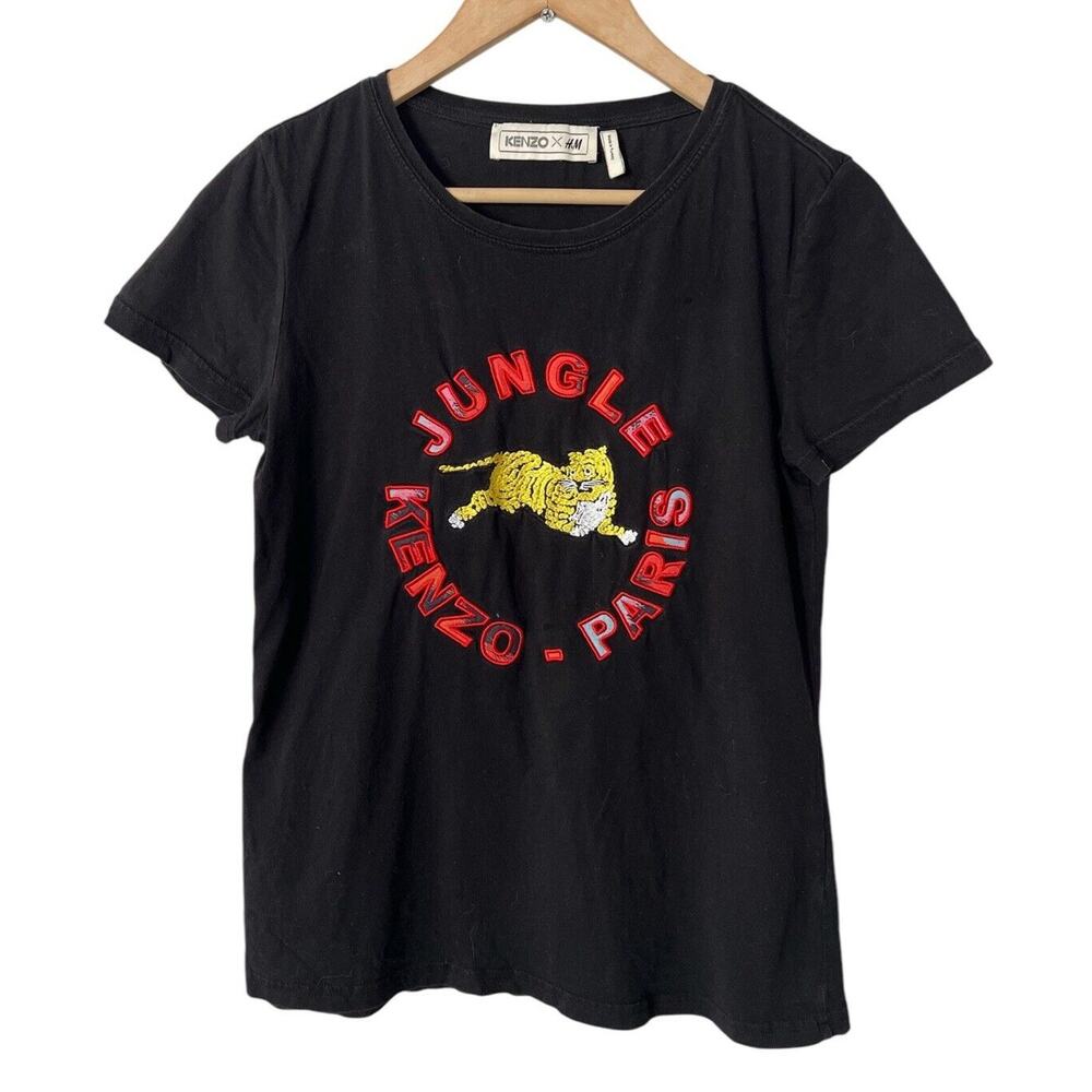 Kenzo X H&M Black Tiger Graphic Embroidered T-shirt Small